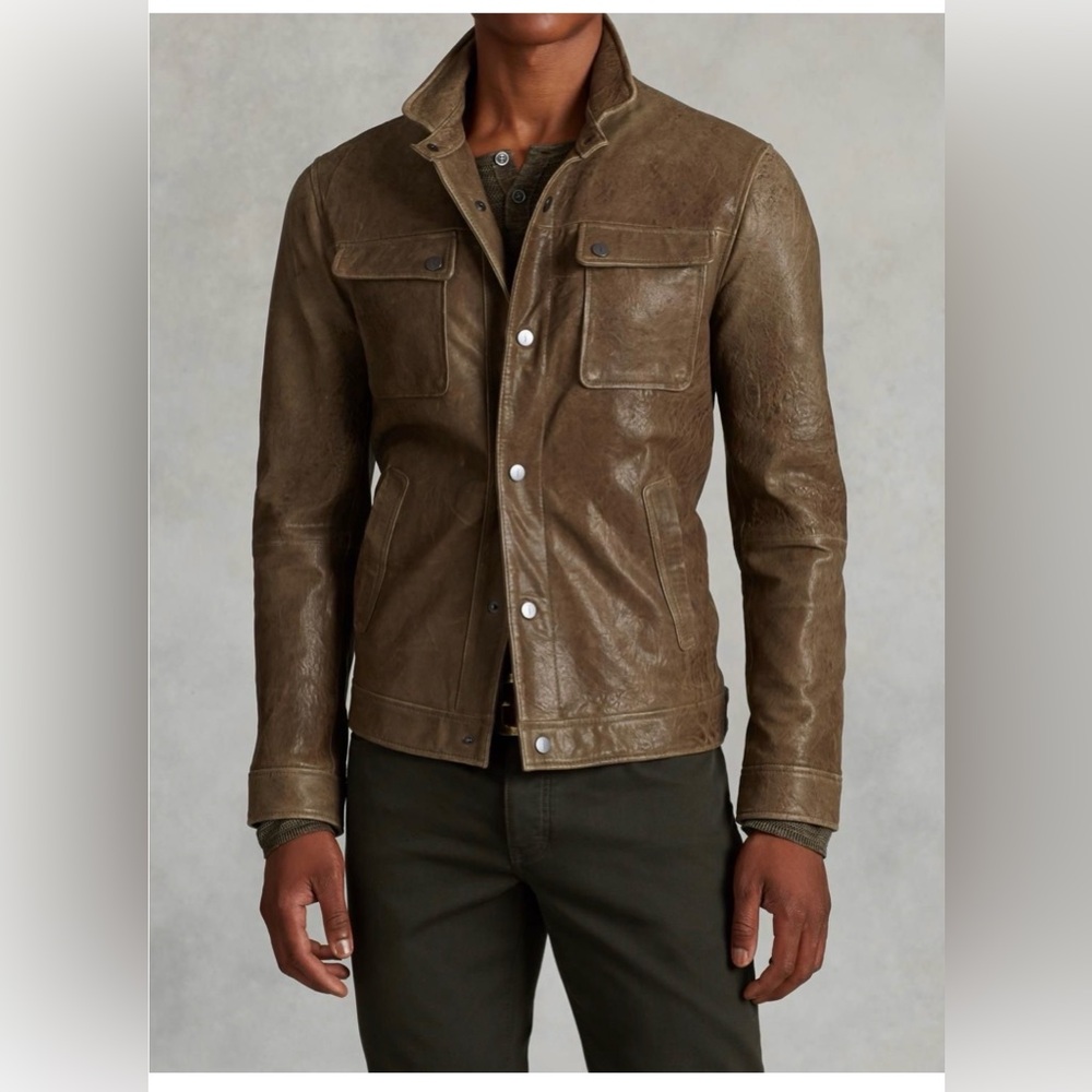 John Varvatos Collection Snap Front Leather Trucker Jacket Size EU 50 USA 40 - Picture 4 of 10